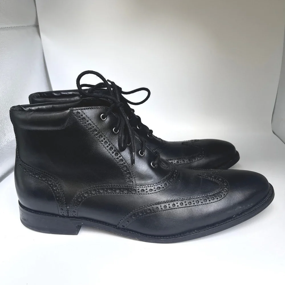 Cole Haan Wingtip Boots Mens 11.5 M Black Leather Dress Brogue Lace Up